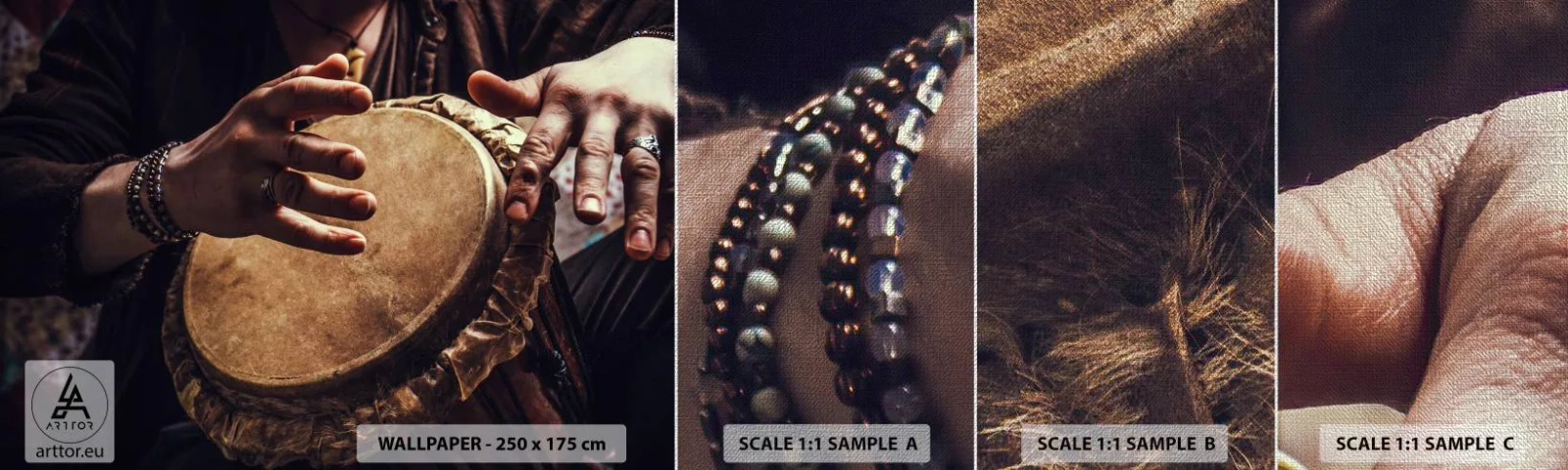Mostră tapet Premium Canvas - În ritmul inimii - Joc de tobe, Africa, Muzică - 100x30 cm