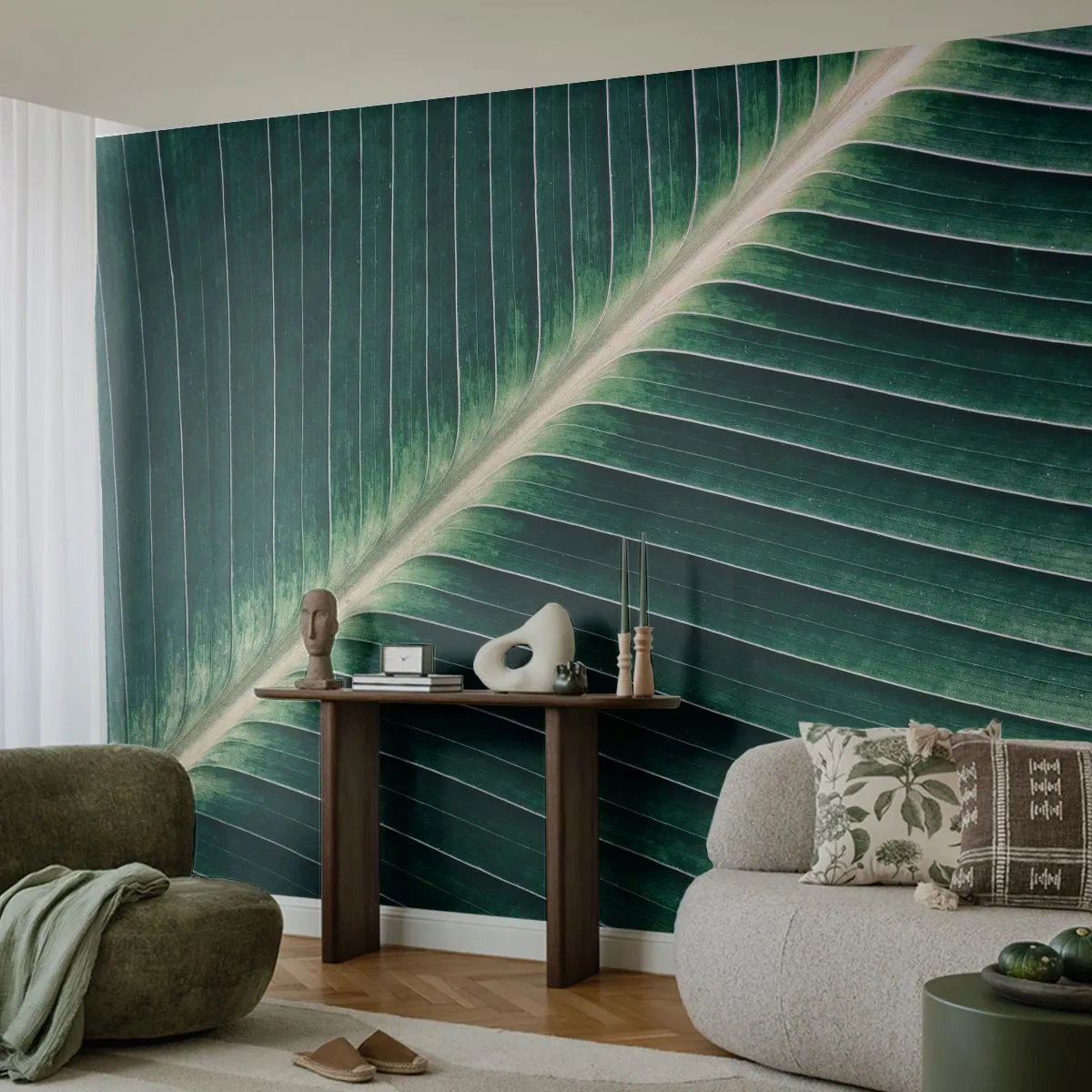 Tapet Standard Eco - Ritmul naturii - Abstracția, Frunză verde, Grafică - 200x140 cm