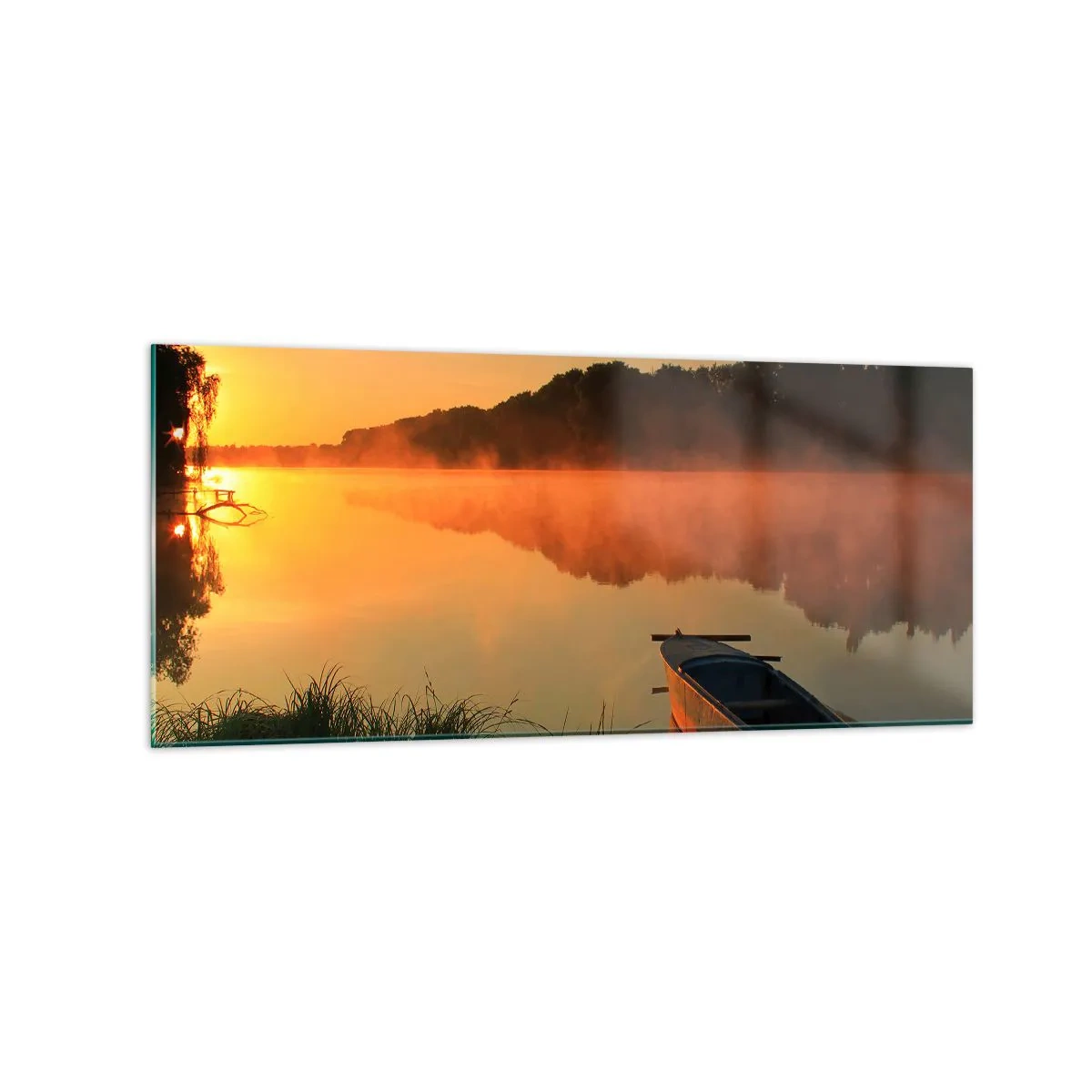 Tablou pe sticlă - Răsăritul soarelui peste apă ca un strat de oglindă - 120x50 cm