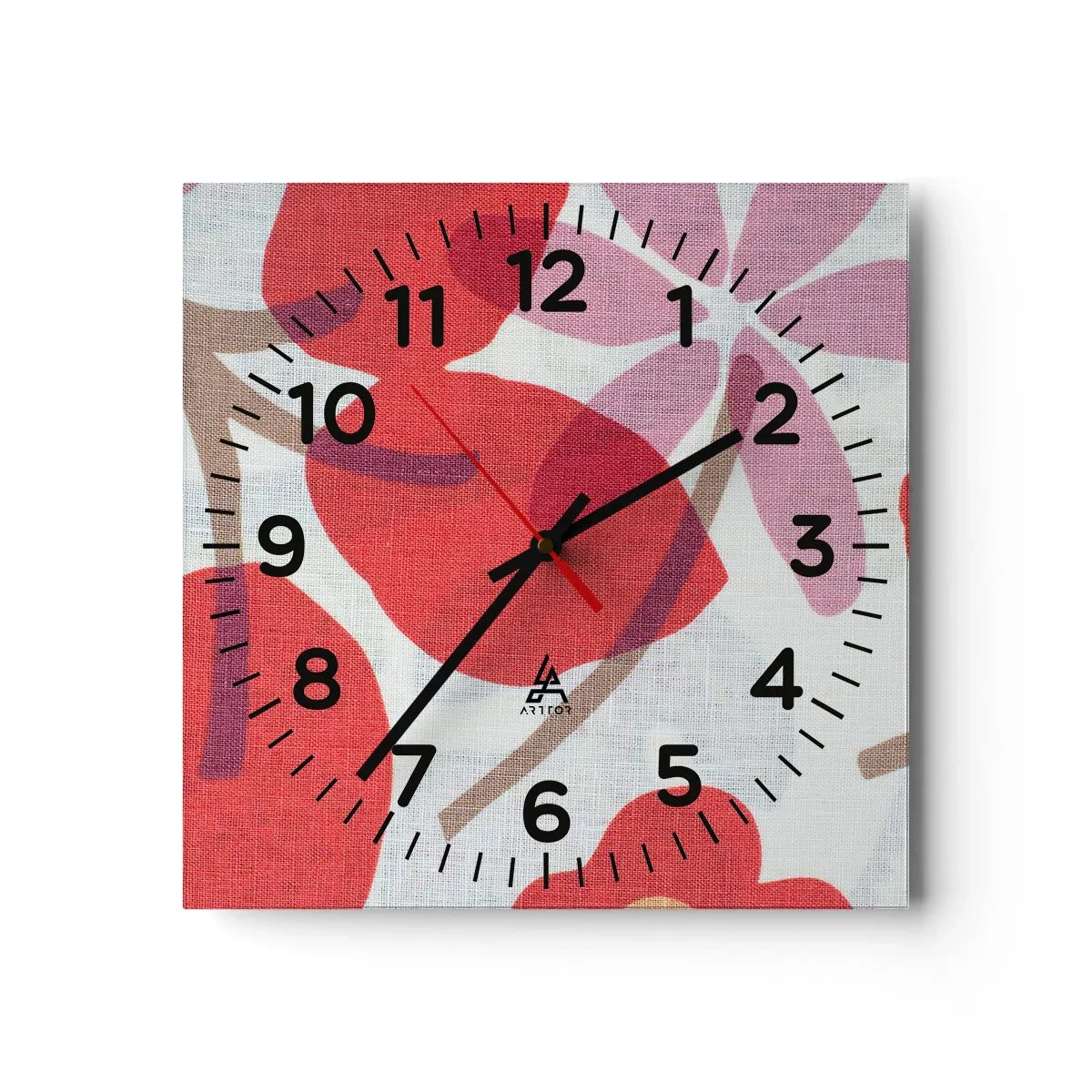 Ceas de perete - Ceas pe sticlă - Aranjament floral în roz - 40x40 cm