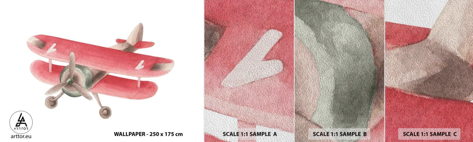 Mostră tapet Premium Sand - Gata pentru zboruri la mare înălțime - Avion, Pentru copii, Epocă - 100x30 cm