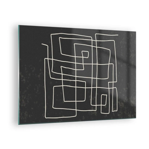 Tablou pe sticlă - Abstracție geometrică cu linii albe pe fundal negru - 70x50cm - Nu atât de simplu - Decorațiune modernă pentru perete pentru living și dormitor ARTTOR