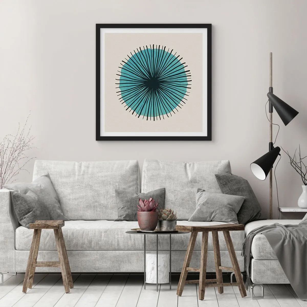 Poster în ramă neagră - Radiant pe albastru - 30x30 cm
