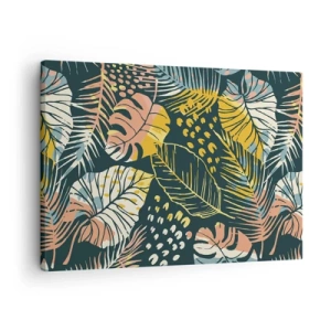 Tablou pe pânză Canvas - Frunze colorate pe un fundal întunecat - 70x50cm - Fantezie cu frunze - Decorațiune modernă pentru perete pentru living și dormitor ARTTOR