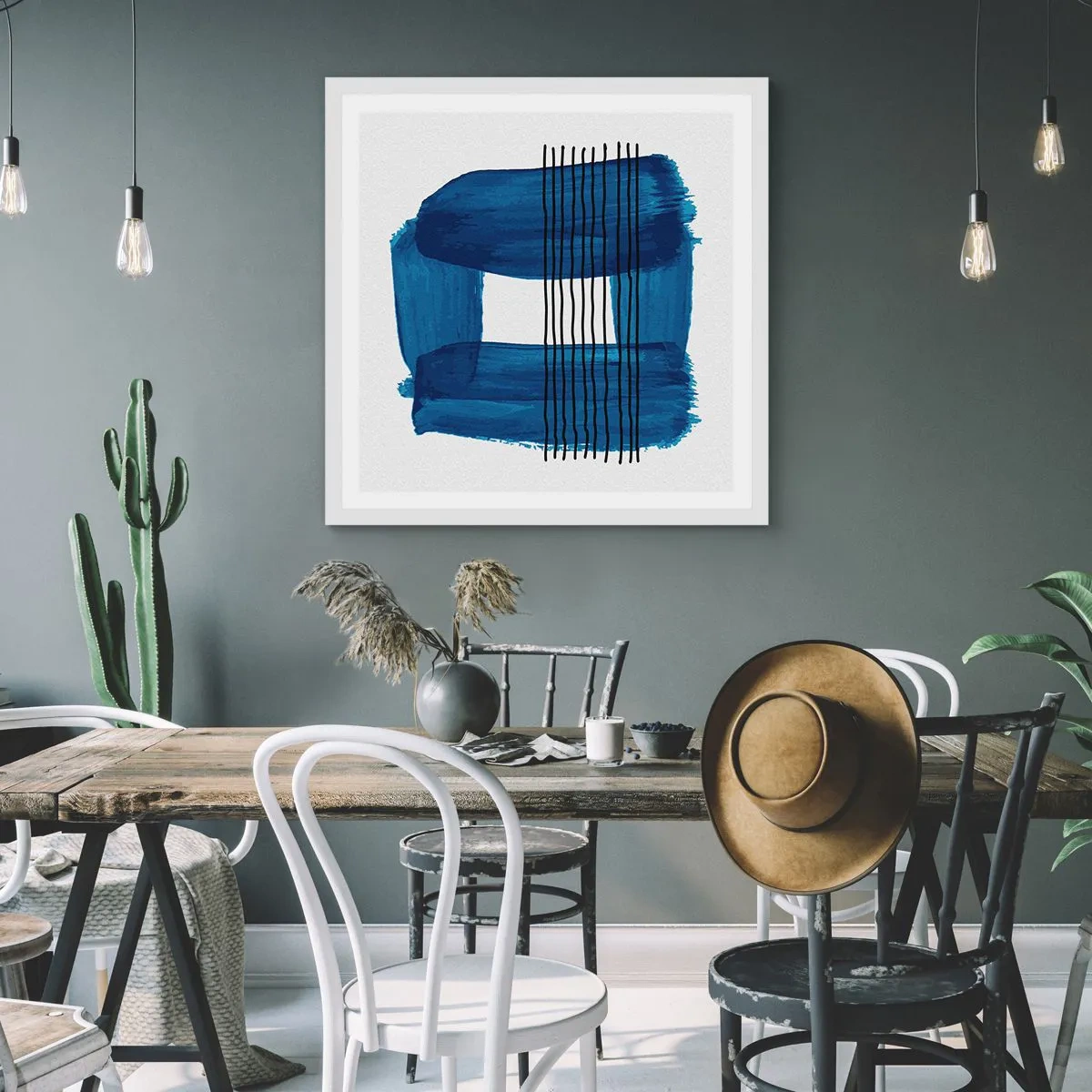 Poster în ramă albă - Compoziție albastru-negru - 40x40 cm