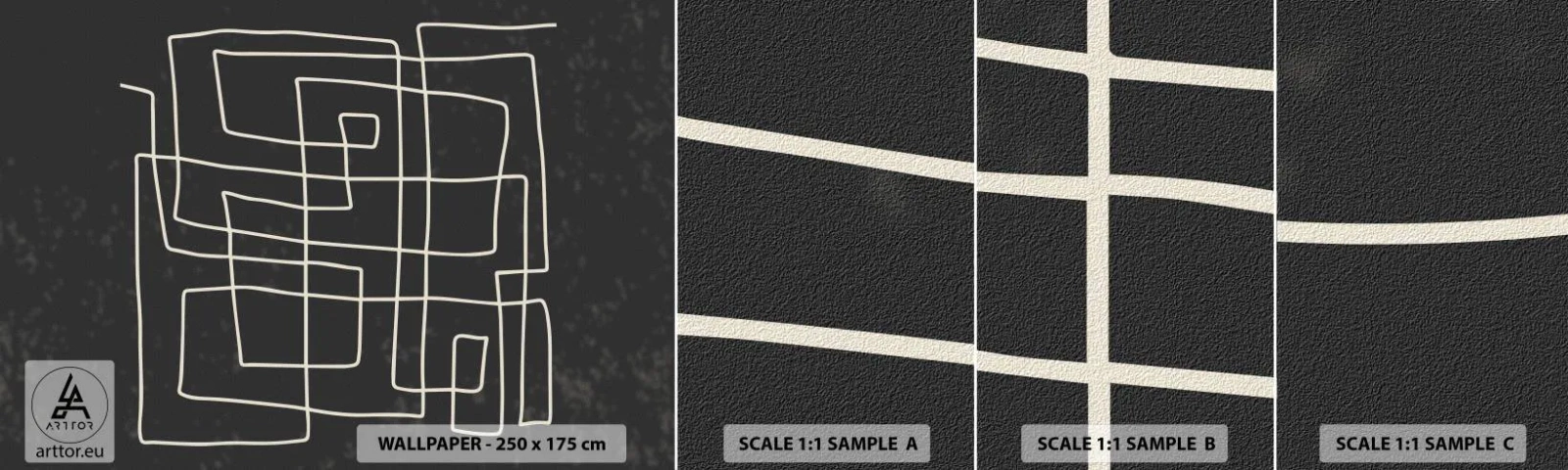 Mostră tapet autocolant Deluxe Sticker - Nu atât de simplu - Abstracția, Bucată, alb-negru - 100x30 cm