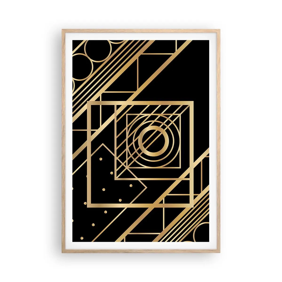 Poster în ramă de stejar deschis - Geometrie de aur - 70x100 cm