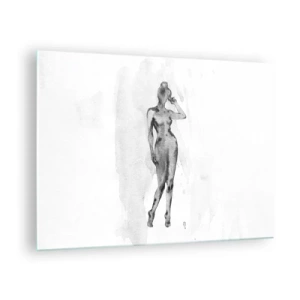 Tablou pe sticlă - Silueta unei femei în nuanțe de gri pe fundal alb - 70x50cm - Un studiu al idealului de feminitate - Decorațiune modernă pentru perete pentru living și dormitor ARTTOR