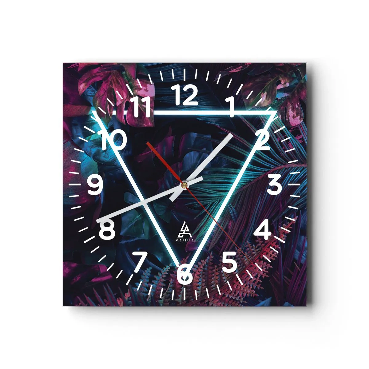Ceas de perete - Ceas pe sticlă - Grădină în stil disco - 40x40 cm