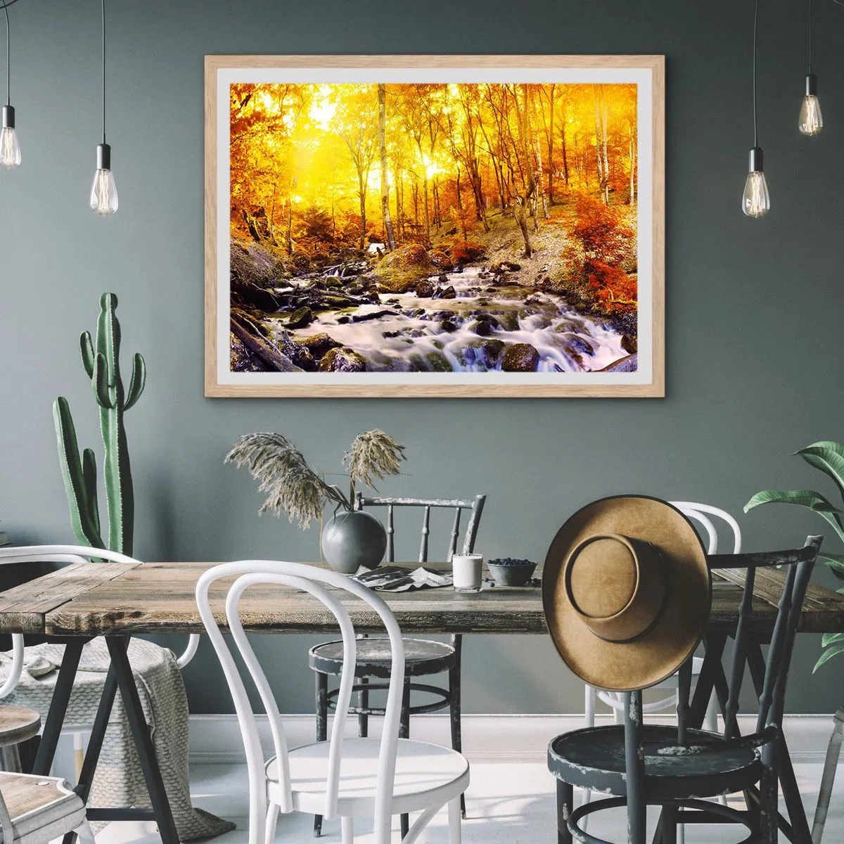 Poster în ramă de stejar deschis - Pietre montate în aur și platină - 70x50 cm