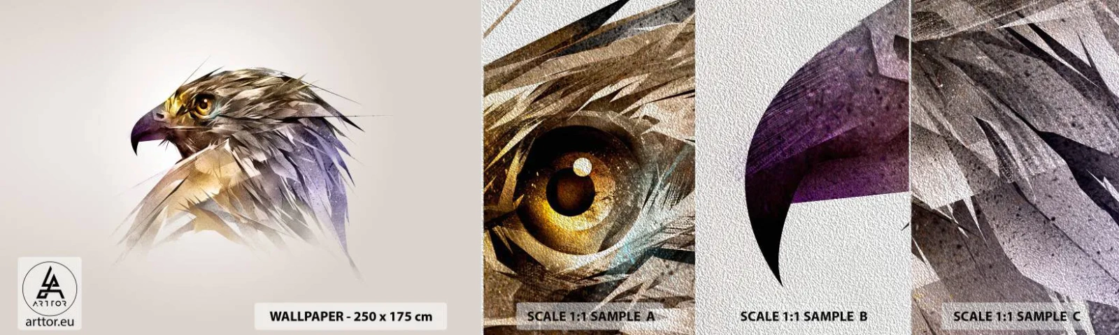 Mostră tapet Premium Sand - Portretul unui războinic - Abstracția, Vultur, Pasăre - 100x30 cm