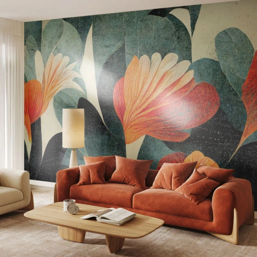 Tapet Premium Canvas - Căldura de la tropice și răcoarea verdeței - Botanică, Boho, Grunge - 450x315 cm