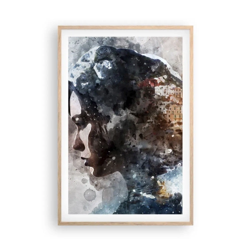 Poster în ramă de stejar deschis - Povestea unei fete cu un oraș în fundal - 61x91 cm