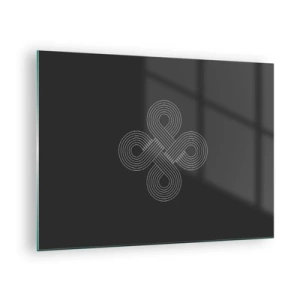 Tablou pe sticlă - Simbol celtic alb minimalist pe fundal negru - 70x50cm - În spirit celtic - Decorațiune modernă pentru perete pentru living și dormitor ARTTOR