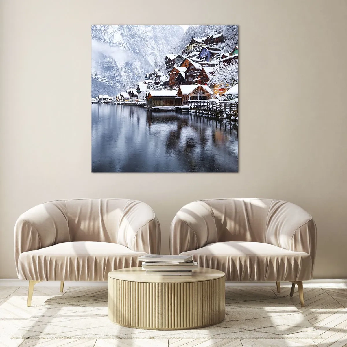 Tablou pe sticlă - În decor de iarnă - 30x30 cm