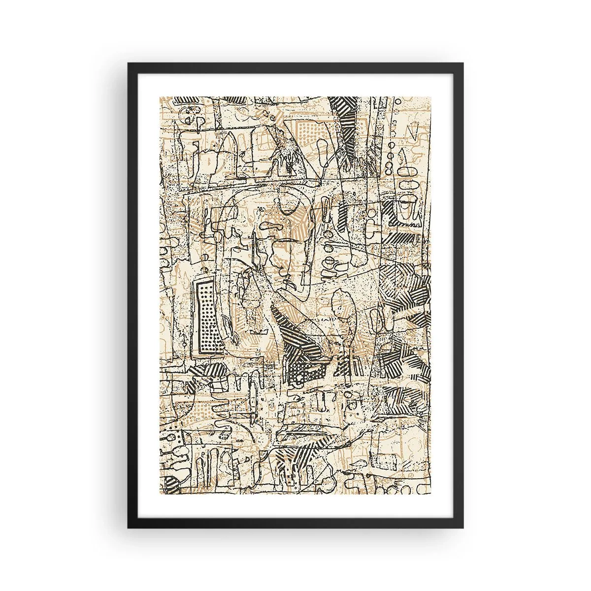 Poster în ramă neagră - Model geometric abstract în nuanțe de bej și negru - 50x70cm - Așteaptă să fie descifrat - Decorațiune modernă pentru perete pentru living și dormitor ARTTOR