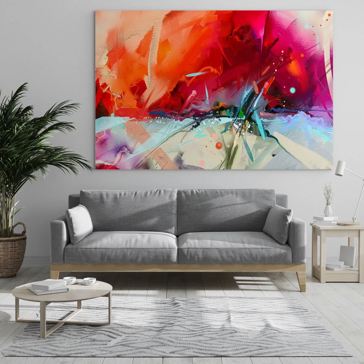 Tablou pe sticlă - O explozie abstractă de culori și lumini într-o compoziție dinamică. - 70x50cm - O explozie de lumini și culori - Decorațiune modernă pentru perete pentru living și dormitor ARTTOR