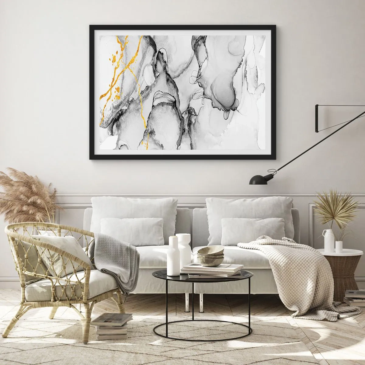 Poster în ramă neagră - Compoziție cu motiv auriu - 70x50 cm