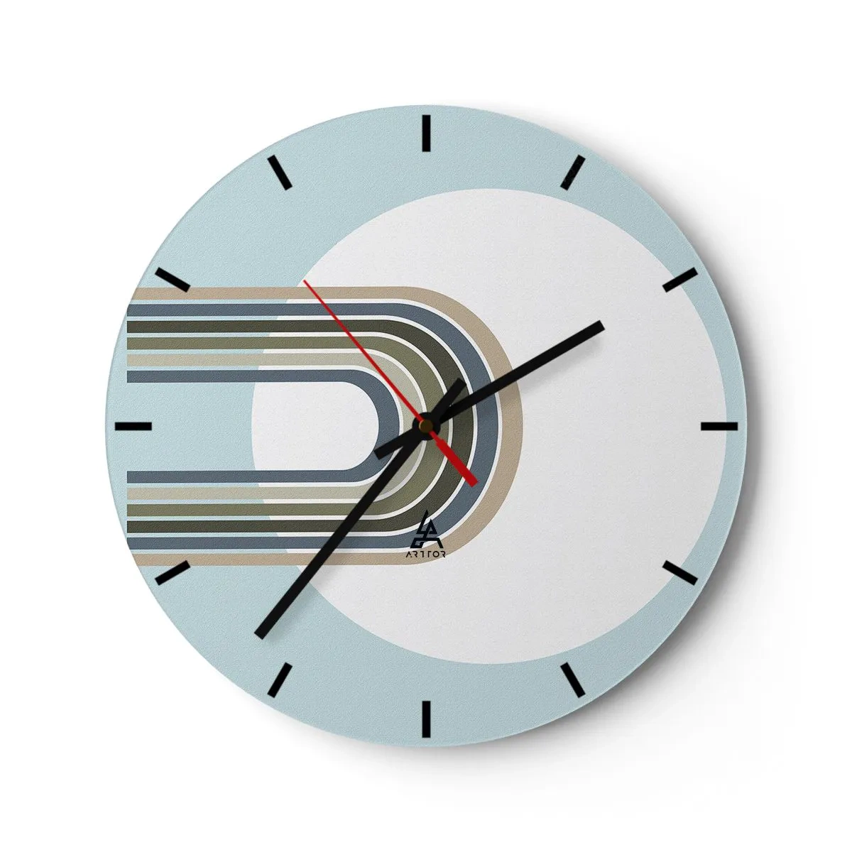Ceas de perete - Ceas pe sticlă - Linii grafice în formă de magnet pe fundal albastru - 30x30cm - Atracție irezistibilă - Decorațiune modernă pentru perete pentru living, bucătărie și dormitor ARTTOR