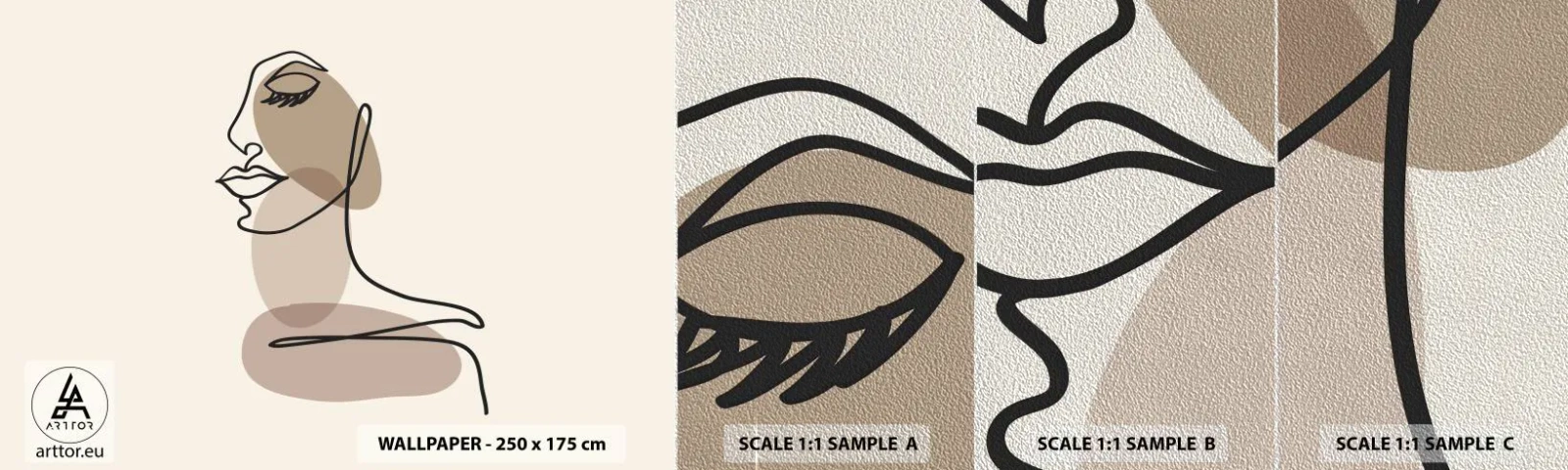 Mostră tapet Premium Sand - Ascultându-se pe sine - Abstracția, Chipul de femeie, Grafică - 100x30 cm