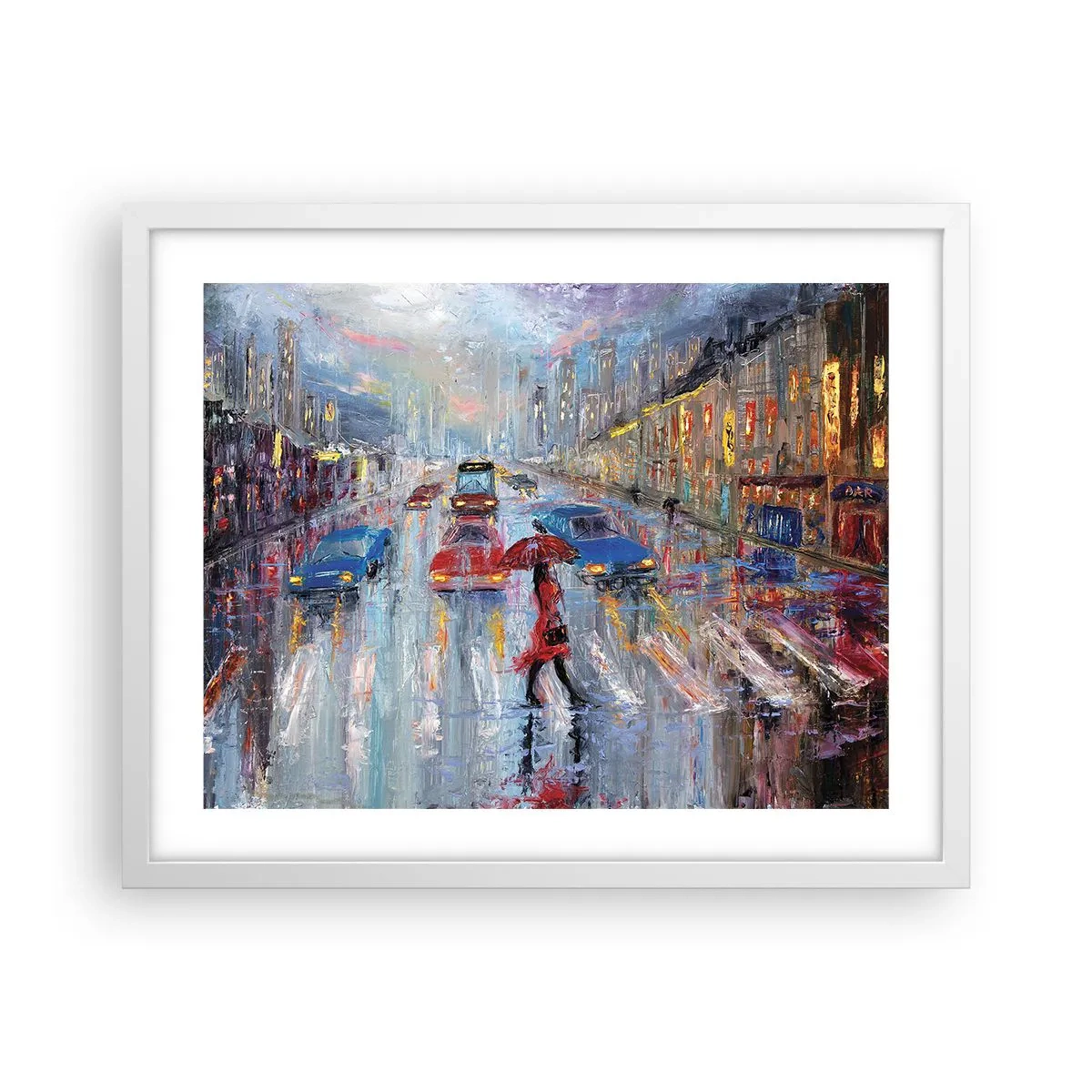 Poster în ramă albă - O după-amiază ploioasă în oraș - 50x40 cm