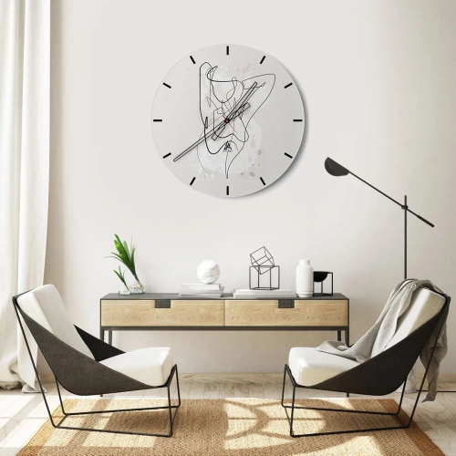 Ceas de perete - Ceas pe sticlă - Figură feminină de artă liniară abstractă pe un fundal deschis - 30x30cm - Arta seducției - Decorațiune modernă pentru perete pentru living, bucătărie și dormitor ARTTOR