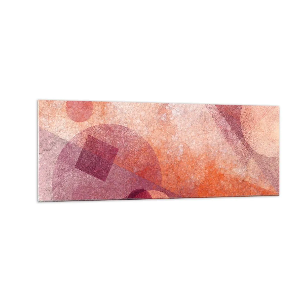 Tablou pe sticlă - Transformări geometrice în roz - 140x50 cm