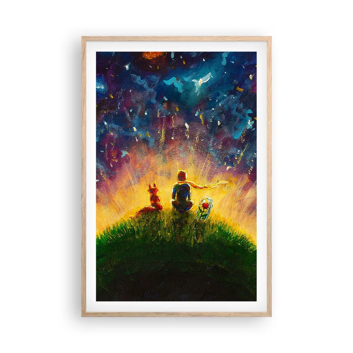 Poster în ramă de stejar deschis - Dragoste și prietenie - întreaga lume - 61x91 cm