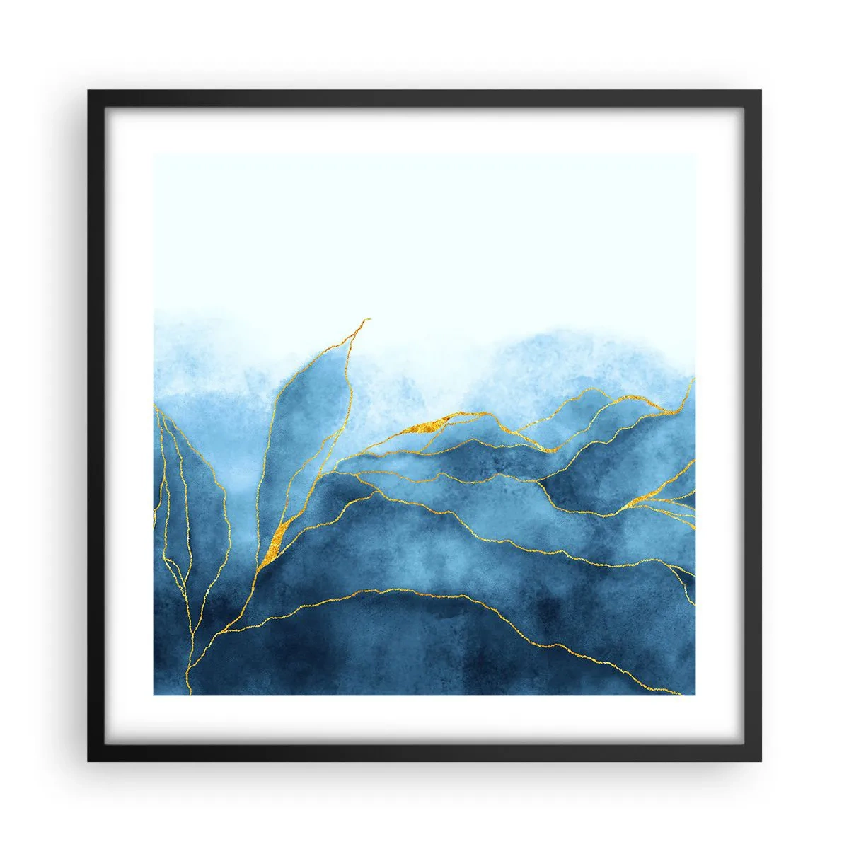 Poster în ramă neagră - Albastru în aur - 50x50 cm