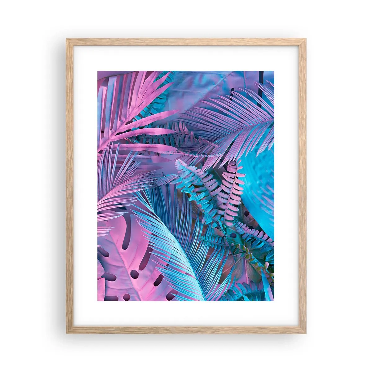 Poster în ramă de stejar deschis - Palmieri în alb și albastru - 40x50 cm