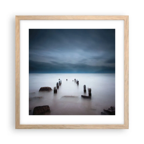Poster în ramă de stejar deschis - Un lac în ceața calmă - 40x40 cm