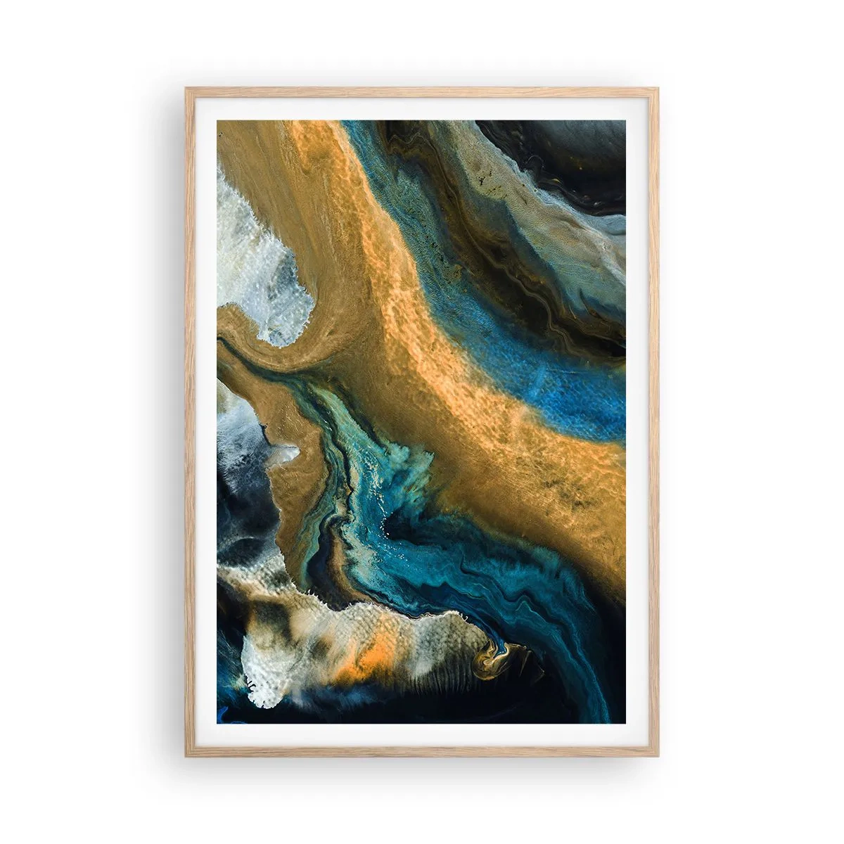 Poster în ramă de stejar deschis - Albastru - galben - influență reciprocă - 70x100 cm