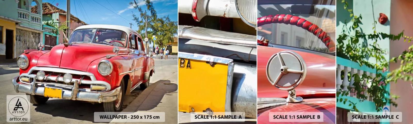 Mostră tapet autocolant Deluxe Sticker - Doar în Cuba - Automobile, Mașină de epocă, Arhitectură - 100x30 cm