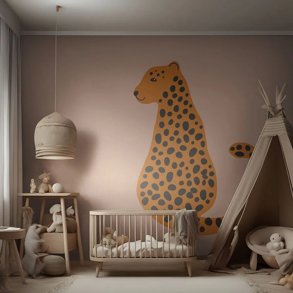 Tapet Premium Sand - Modelul leopard este tot timpul la modă - Pentru copii, Panteră, Animale - 350x256 cm
