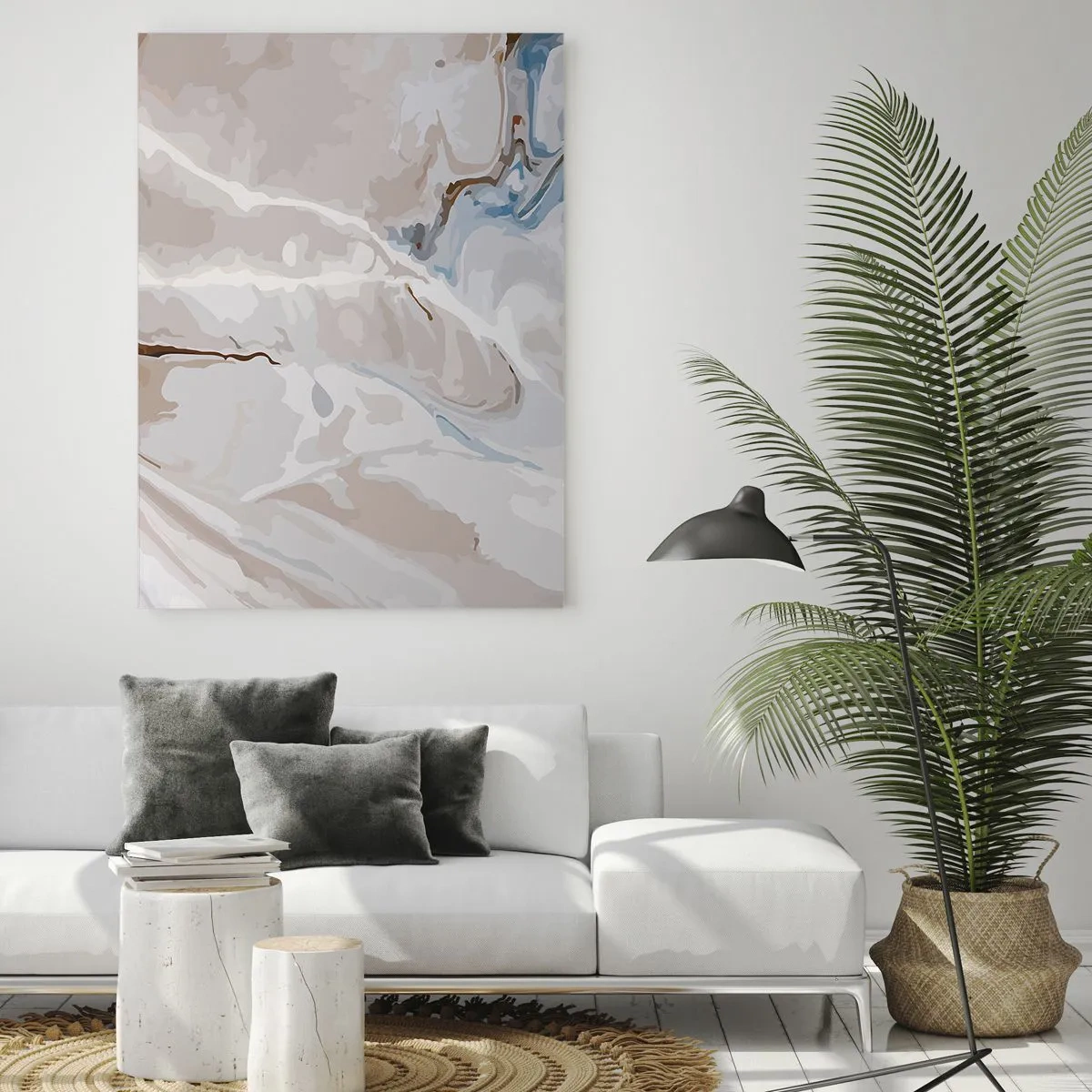 Tablou pe sticlă - Meandre albastre sub alb - 70x100 cm