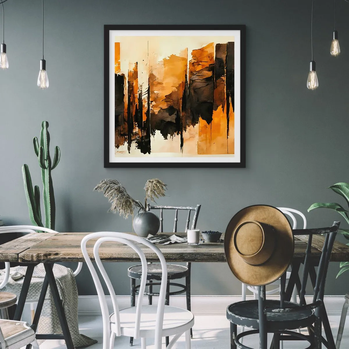 Poster în ramă neagră - Armonie de negru și auriu - 60x60 cm