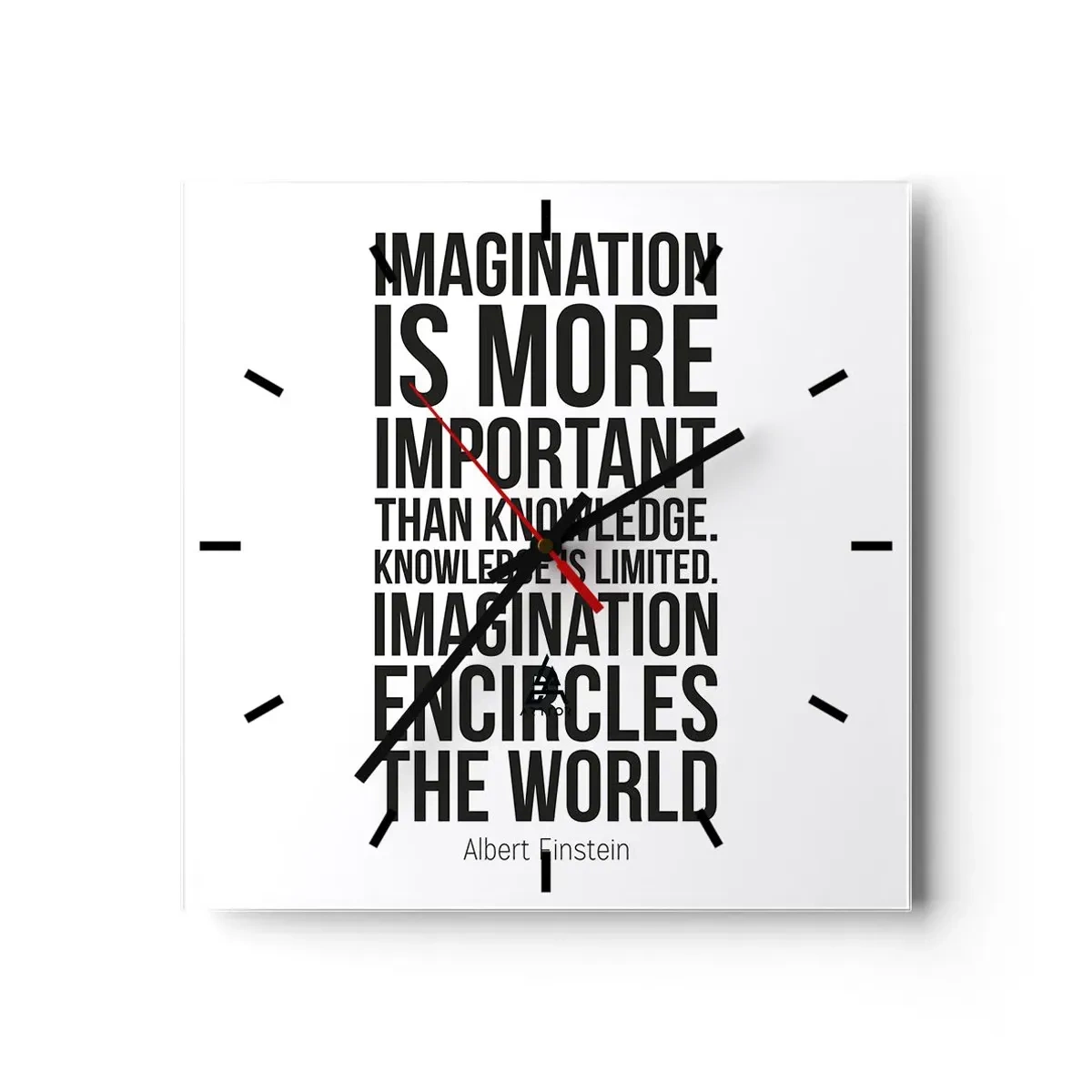 Ceas de perete - Ceas pe sticlă - Einstein despre puterea imaginației - 30x30 cm