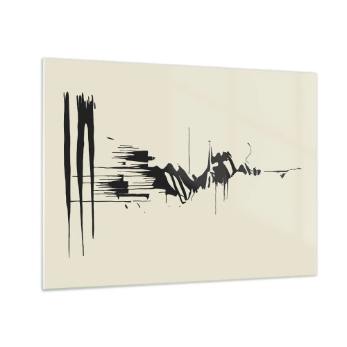 Tablou pe sticlă - Linii și pete dinamice negre pe un fundal deschis, într-un stil abstract. - 70x50cm - Abstracție pripită - Decorațiune modernă pentru perete pentru living și dormitor ARTTOR