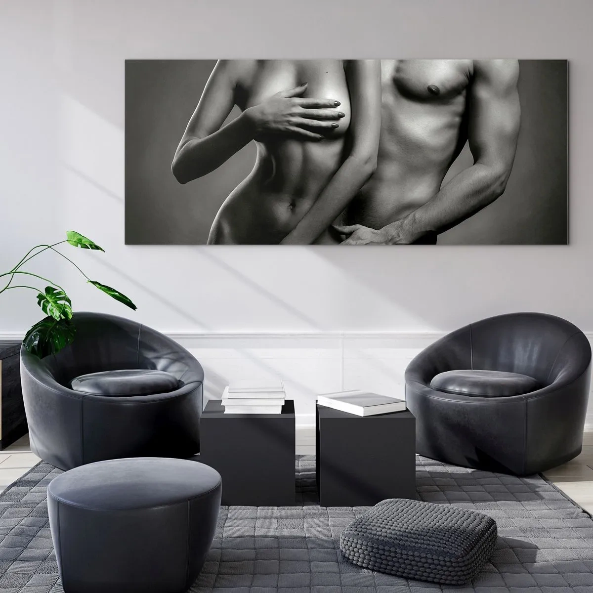 Tablou pe sticlă - Adam și Eva - 100x40 cm