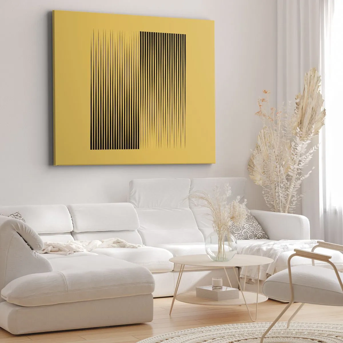 Tablou pe pânză Canvas - Linii negre verticale pe un fundal galben - 70x50cm - Pătratul contrariilor - Decorațiune modernă pentru perete pentru living și dormitor ARTTOR