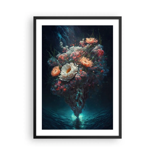 Poster în ramă neagră - Un aranjament magic de flori plutind deasupra apei - 50x70cm - Grădină ciudată - Decorațiune modernă pentru perete pentru living și dormitor ARTTOR