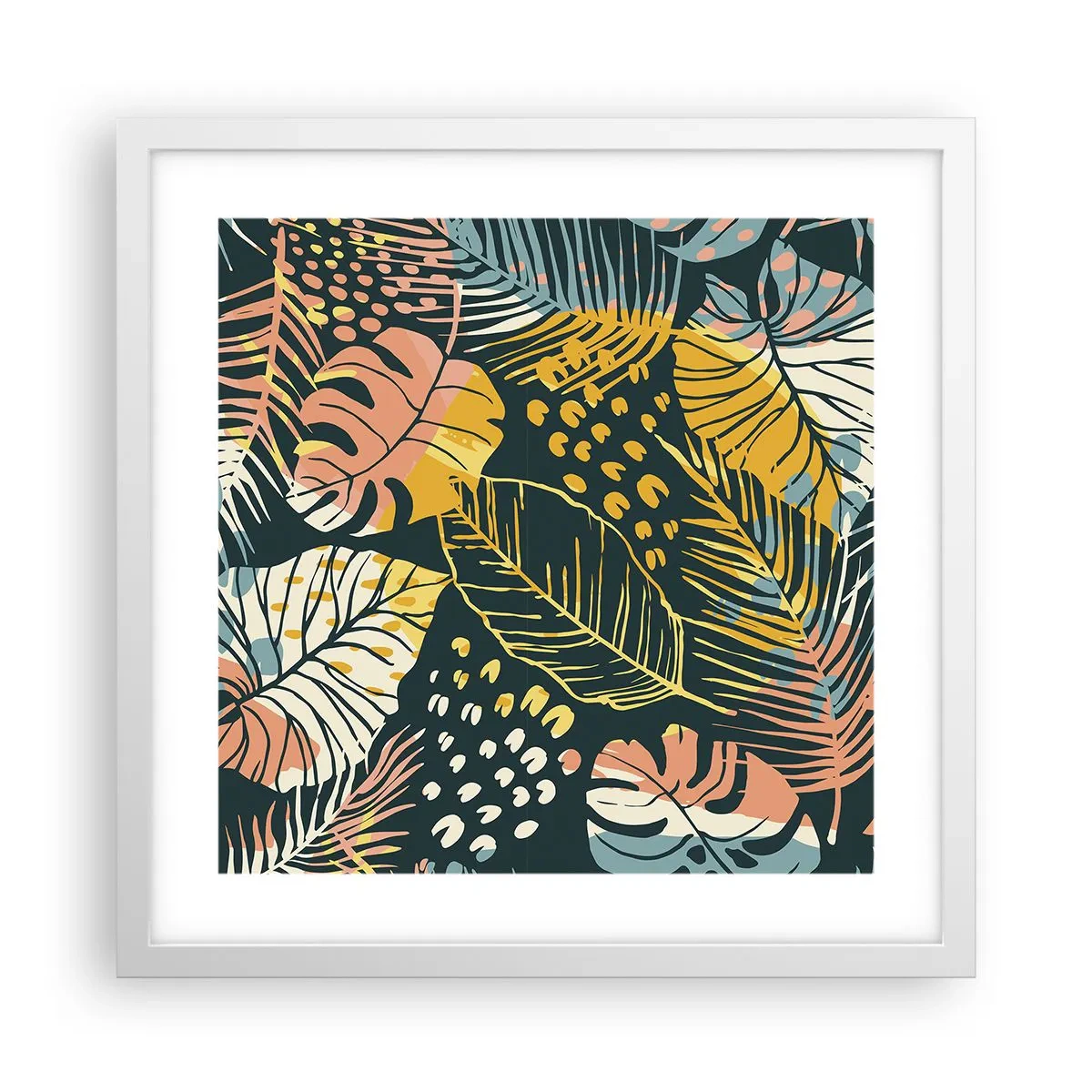 Poster în ramă albă - Fantezie cu frunze - 40x40 cm