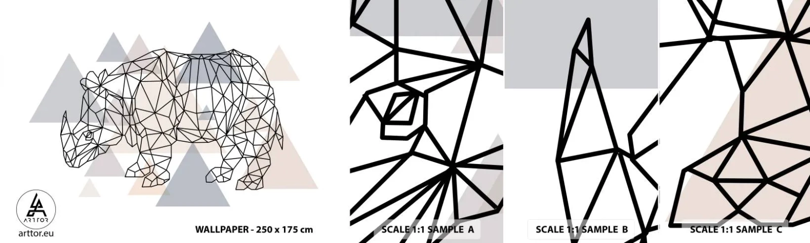 Mostră tapet autocolant Deluxe Sticker - Structura forței - Abstracția, Grafică, Rinocer - 100x30 cm