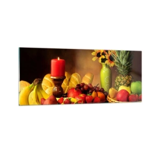 Tablou pe sticlă - Natură moarte cu pâine și fructe - 100x40 cm