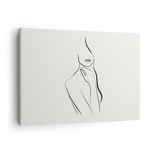 Tablou pe pânză Canvas - O schiță minimalistă a siluetei unei femei pe un fundal deschis la culoare. - 70x50cm - Val de melancolie - Decorațiune modernă pentru perete pentru living și dormitor ARTTOR