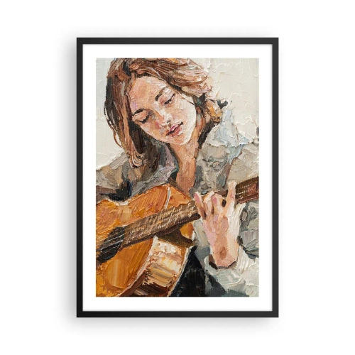 Poster în ramă neagră - Portretul unei femei care cântă la chitară în stil impasto - 50x70cm - Concert pentru chitară și inima unei fete - Decorațiune modernă pentru perete pentru living și dormitor ARTTOR