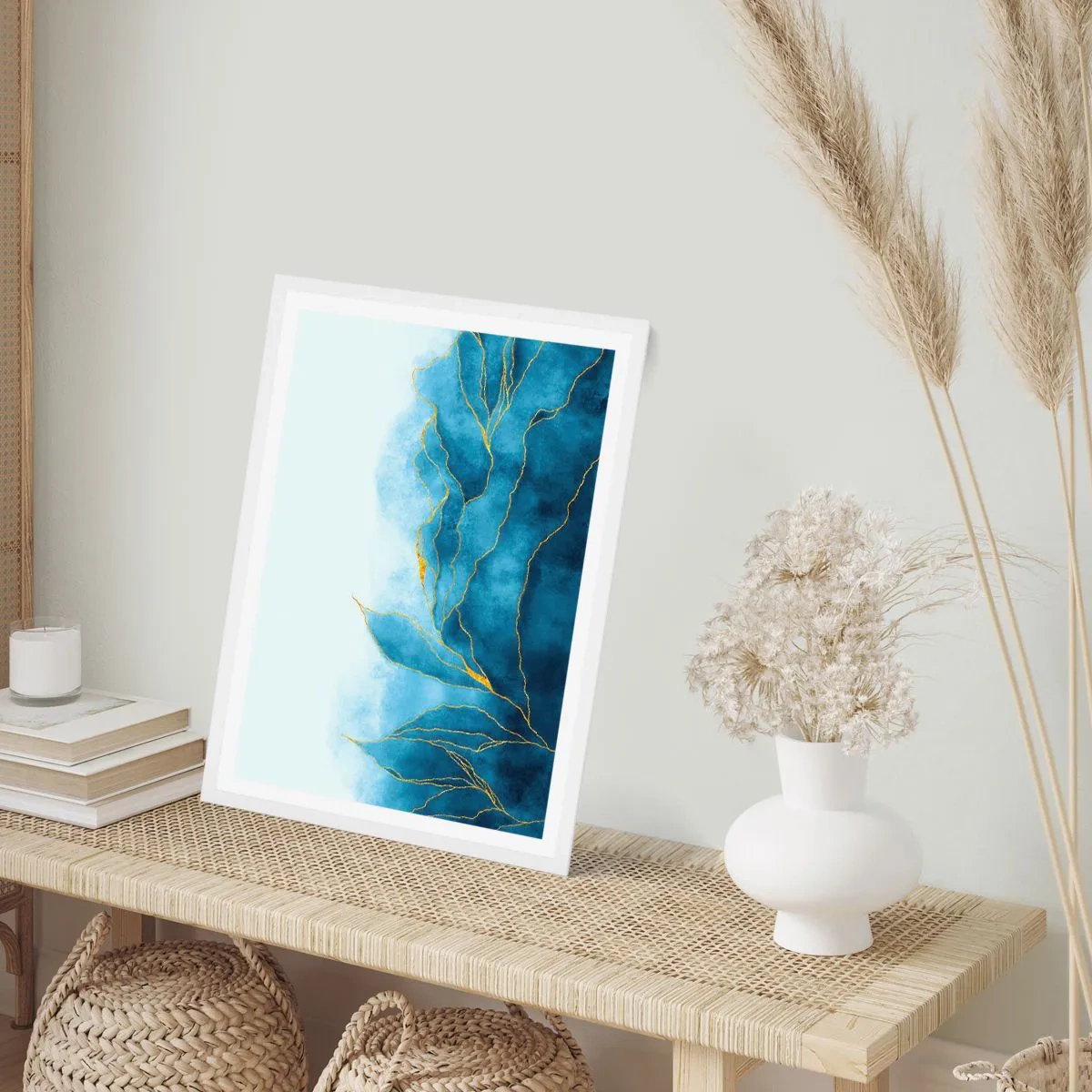 Poster în ramă albă - Albastru în aur - 30x40 cm