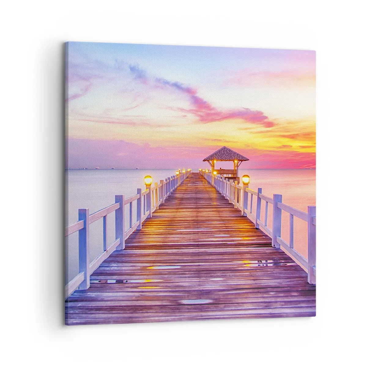 Tablou pe pânză - Tăcerea serii în liliac-auriu - 50x50 cm