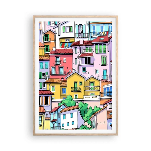 Poster în ramă de stejar deschis - Oraș vesel - 70x100 cm