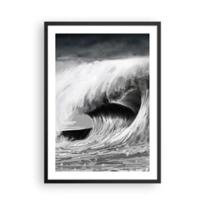 Poster în ramă neagră - Un val puternic în nuanțe de gri - 50x70cm - Mânia oceanului - Decorațiune modernă pentru perete pentru living și dormitor ARTTOR